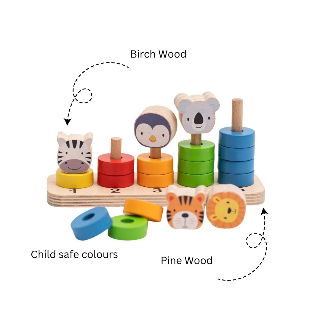 Animal Ring Sorter Wooden Toy - Colour and Counting Toy