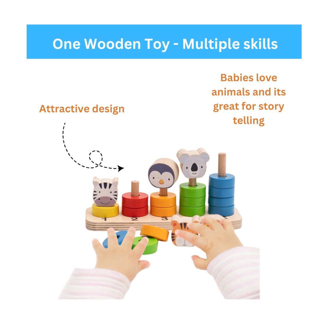 Animal Ring Sorter Wooden Toy - Colour and Counting Toy