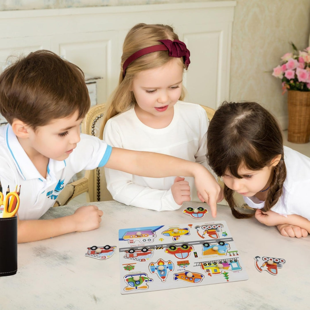Wooden Vehicles Peg Puzzle with knobs