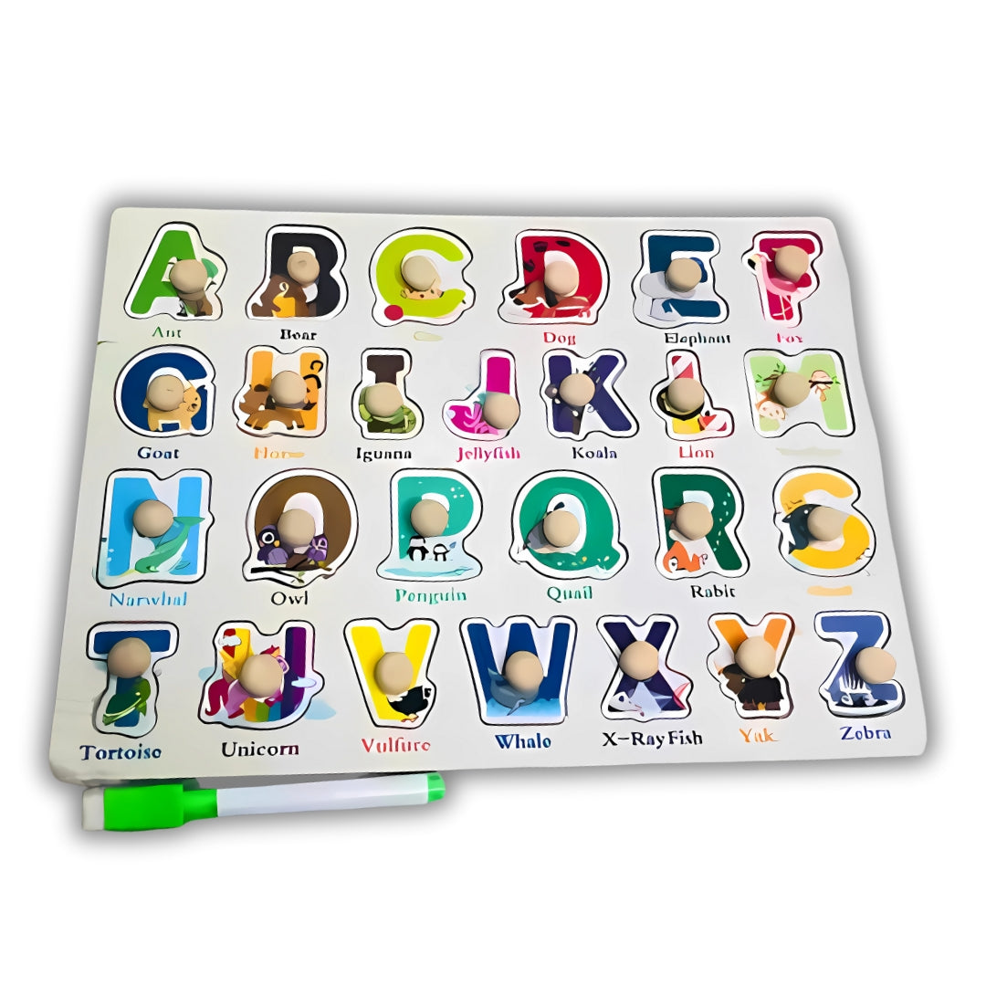 Wooden Alphabet Peg Puzzle with Knobs