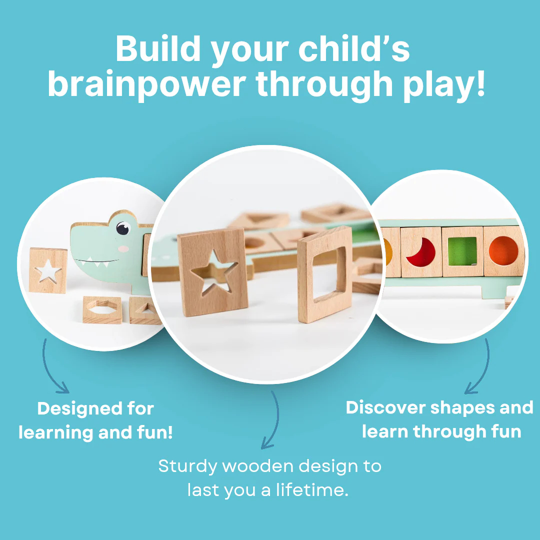 Wooden Crocodile Snap & Learn Shapes Board – For Kids