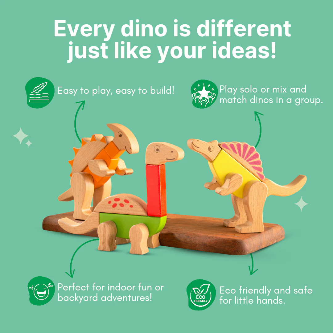 Premium Quality Wooden Dino Magnetic Blocks – 26 pcs