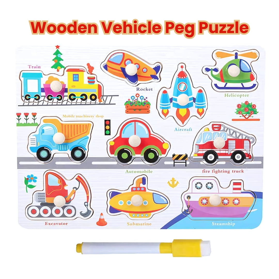 Wooden Vehicles Peg Puzzle with knobs