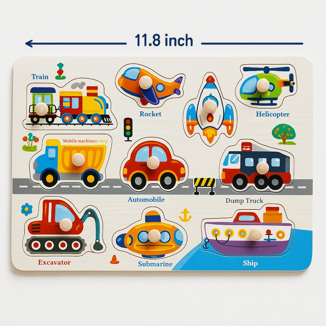 Wooden Vehicles Peg Puzzle with knobs