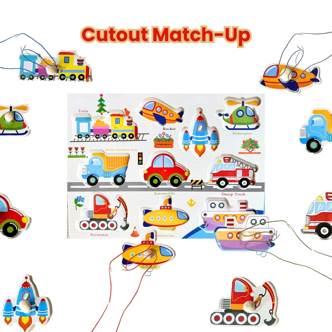 Wooden Vehicles Peg Puzzle with knobs