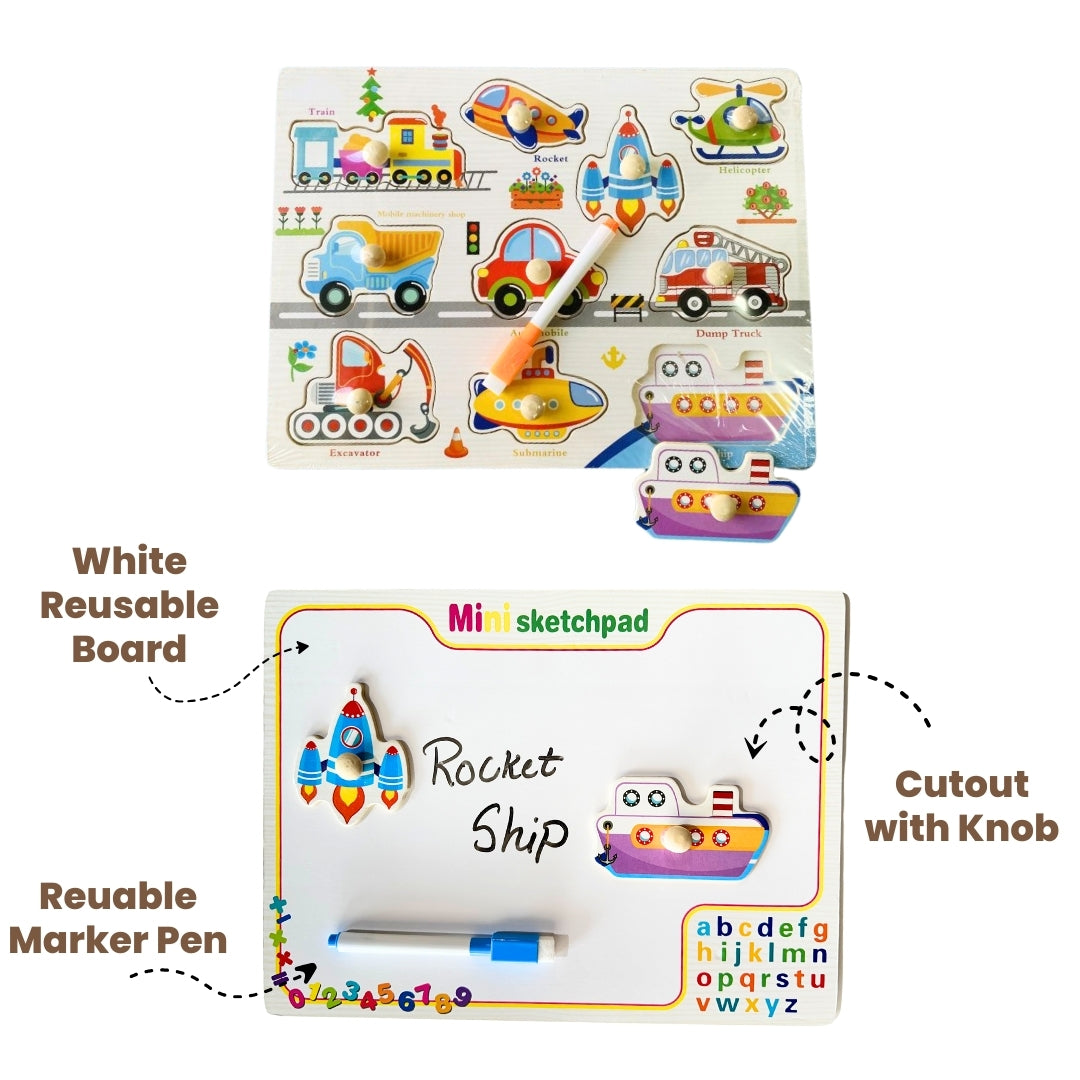 Wooden Vehicles Peg Puzzle with knobs