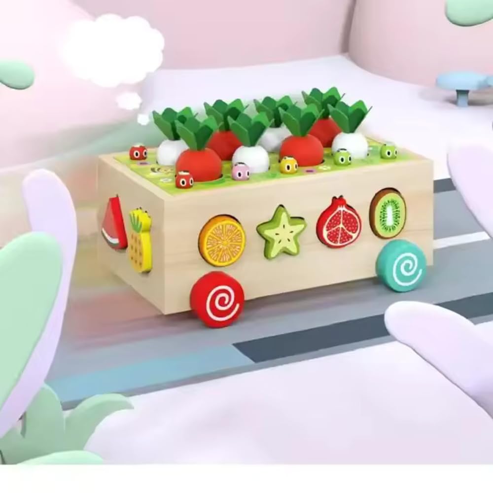 Wooden Montessori Fine Motor Toy – Carrot Harvest Game (32 Pcs Set)