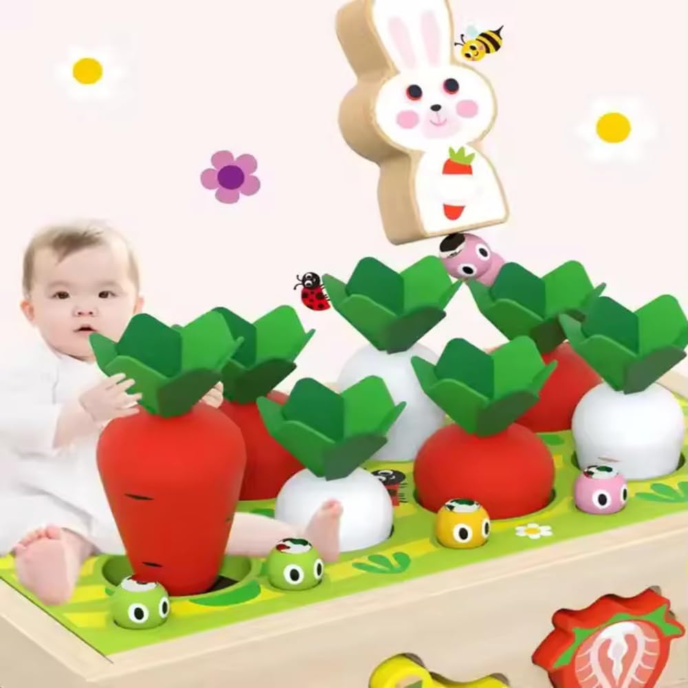 Wooden Montessori Fine Motor Toy – Carrot Harvest Game (32 Pcs Set)