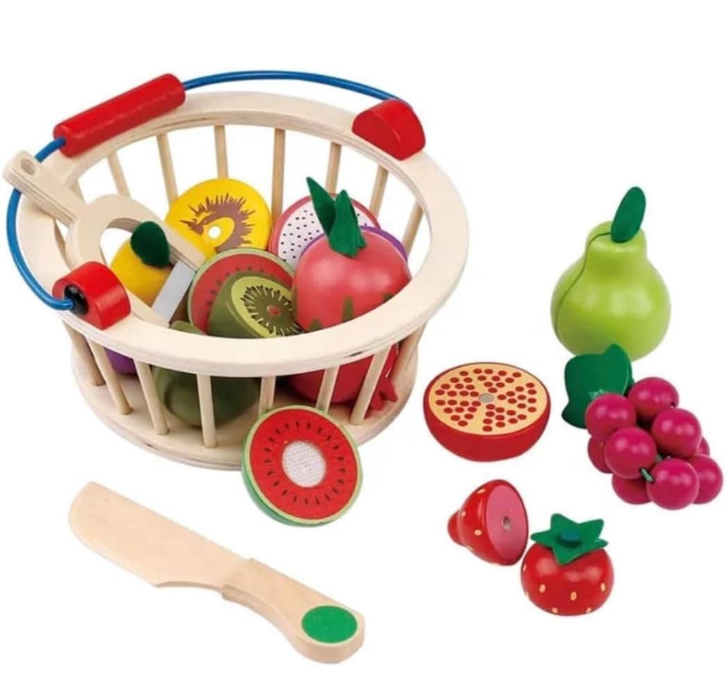 Magnetic Wooden Cutting Fruits – Food Play Toy Set with Basket