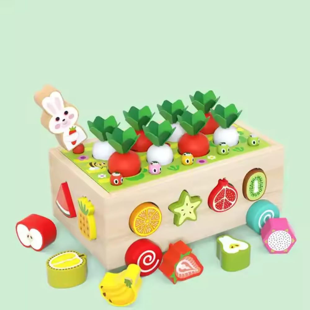 Wooden Montessori Fine Motor Toy – Carrot Harvest Game (32 Pcs Set)