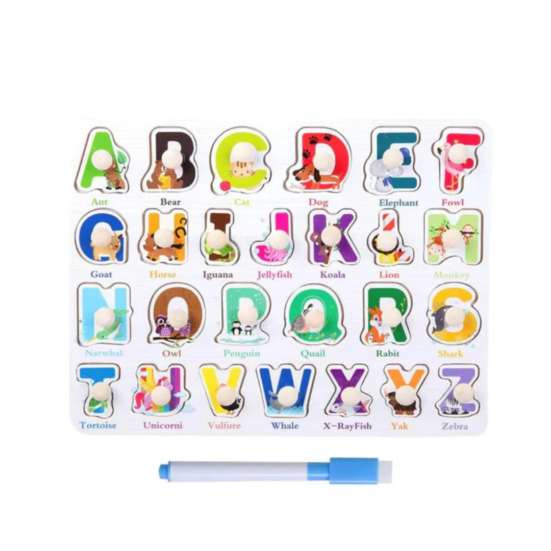 Wooden Alphabet Peg Puzzle with Knobs