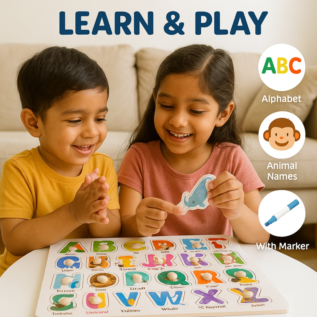 Wooden Alphabet Peg Puzzle with Knobs