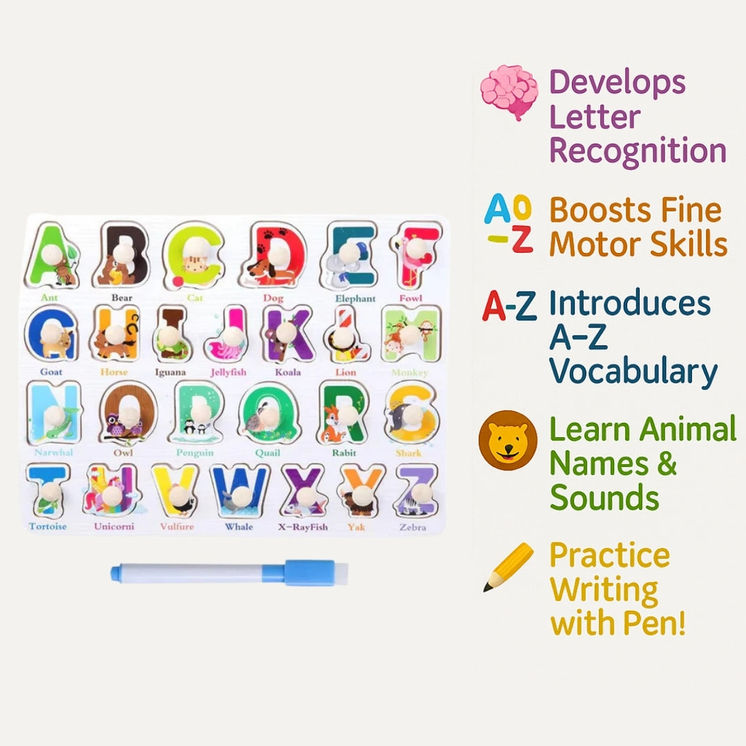 Wooden Alphabet Peg Puzzle with Knobs