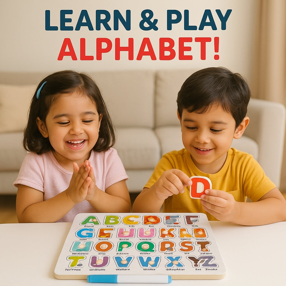 Wooden Alphabet Peg Puzzle with Knobs