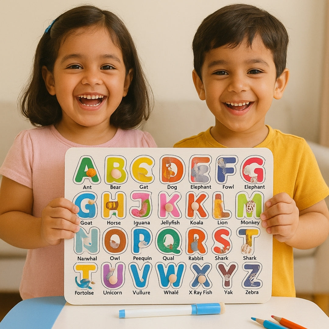 Wooden Alphabet Peg Puzzle with Knobs