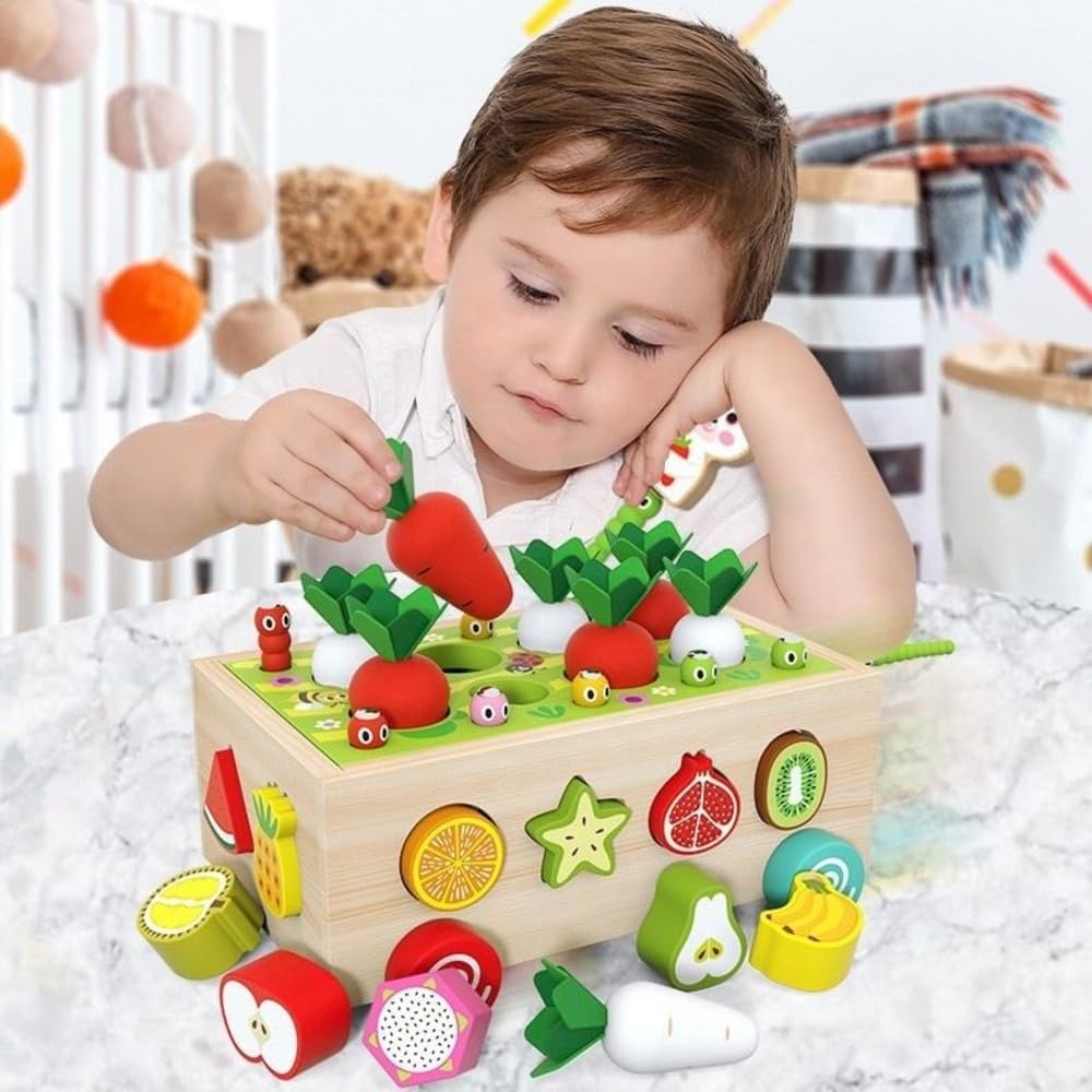 Wooden Montessori Fine Motor Toy – Carrot Harvest Game (32 Pcs Set)