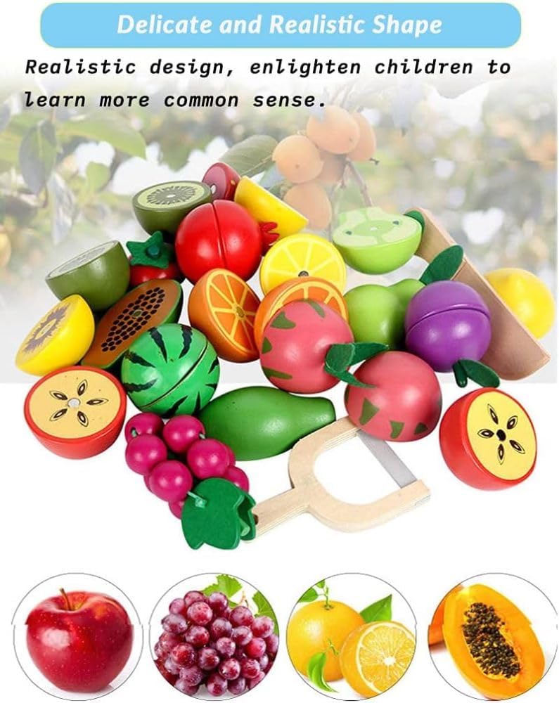 Magnetic Wooden Cutting Fruits – Food Play Toy Set with Basket