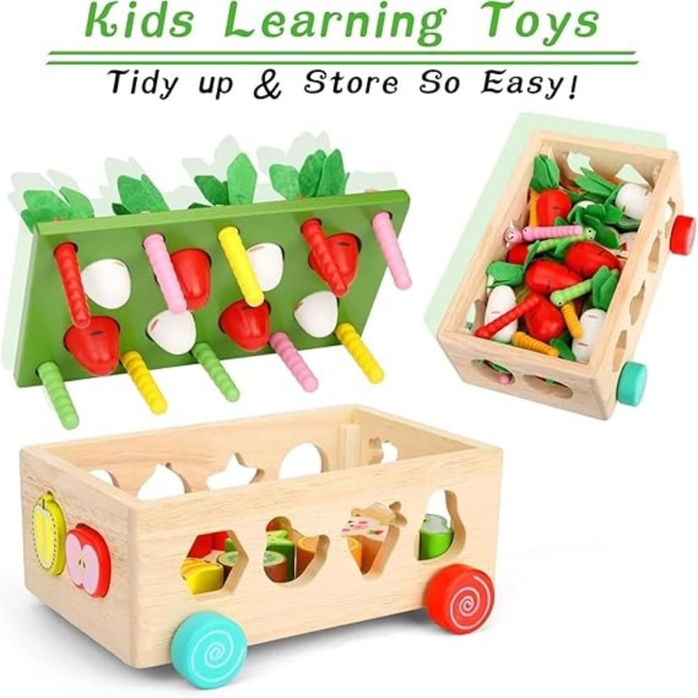 Wooden Montessori Fine Motor Toy – Carrot Harvest Game (32 Pcs Set)