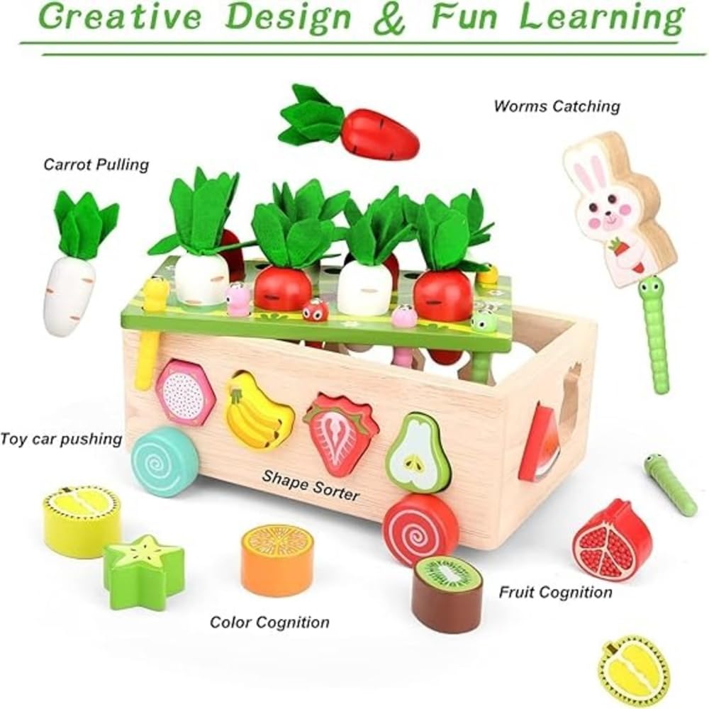 Wooden Montessori Fine Motor Toy – Carrot Harvest Game (32 Pcs Set)