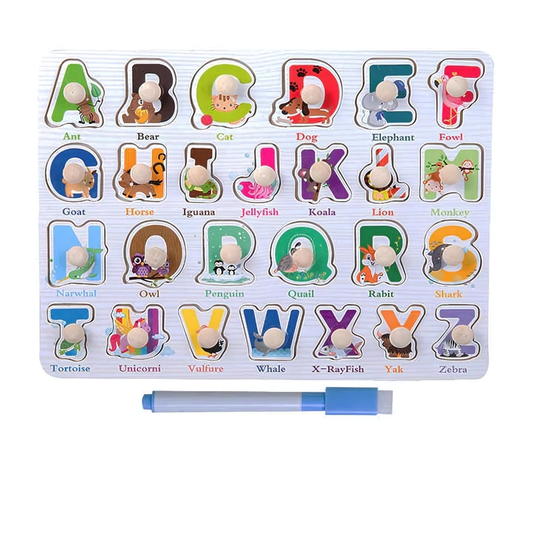 Wooden Alphabet Peg Puzzle with Knobs