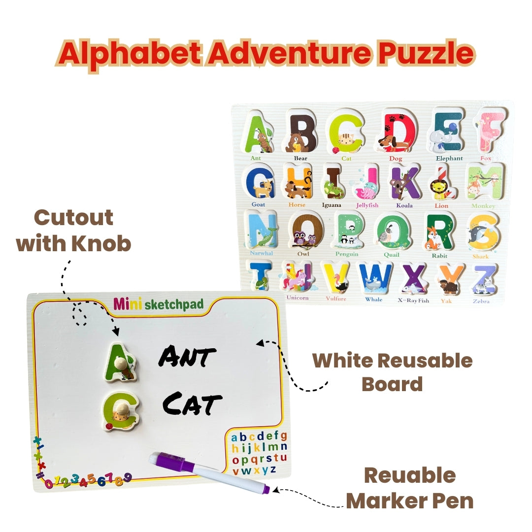 Wooden Alphabet Peg Puzzle with Knobs