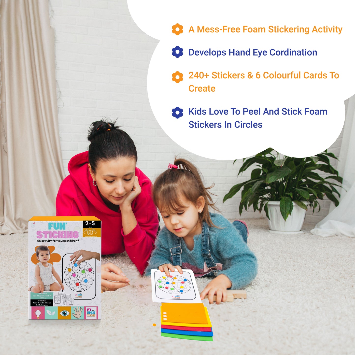 Fun Sticking Activity Box With Foam Stickers (Reusable)- Pack Of 10