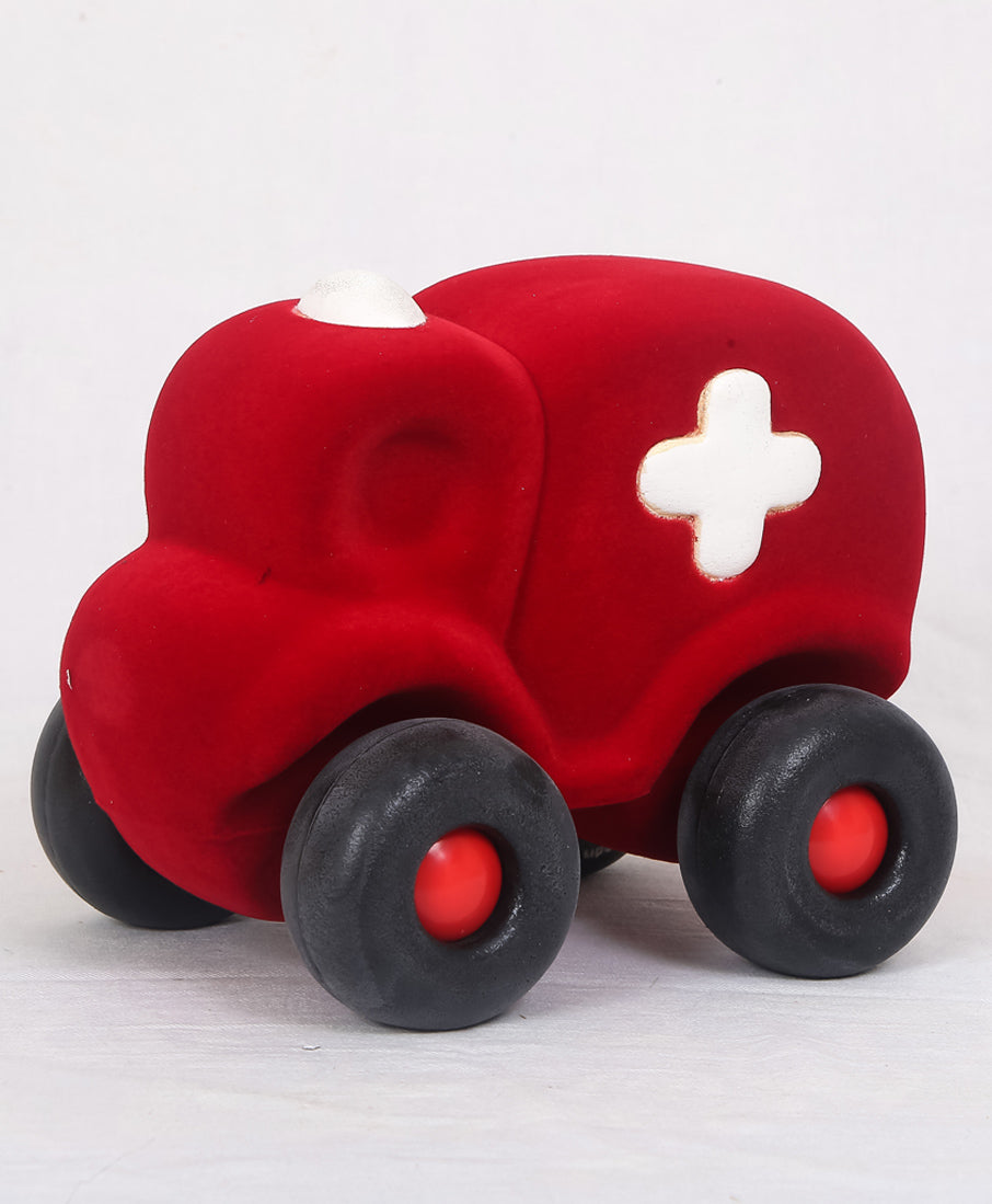 RUBBABU Natural Rubber Little Hopkinns The Ambulance Pull Along Toy- Red