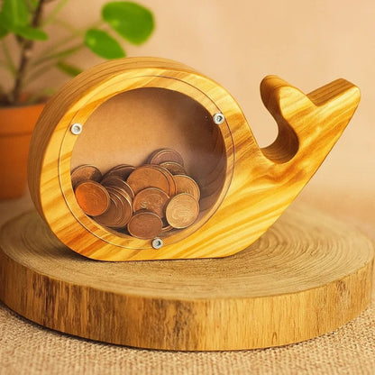 Wooden Whale Shaped Money Bank