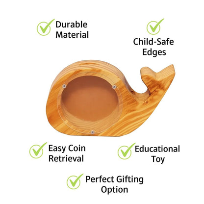 Wooden Whale Shaped Money Bank