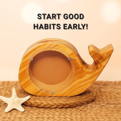 Wooden Whale Shaped Money Bank