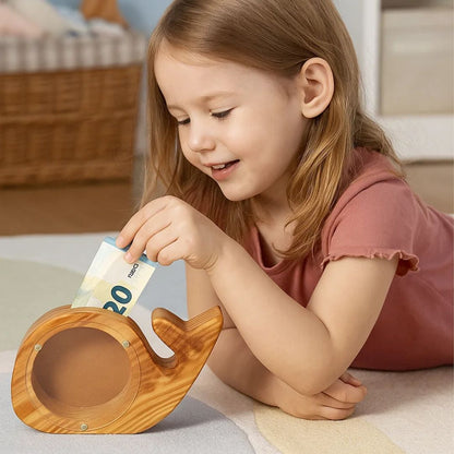 Wooden Whale Shaped Money Bank
