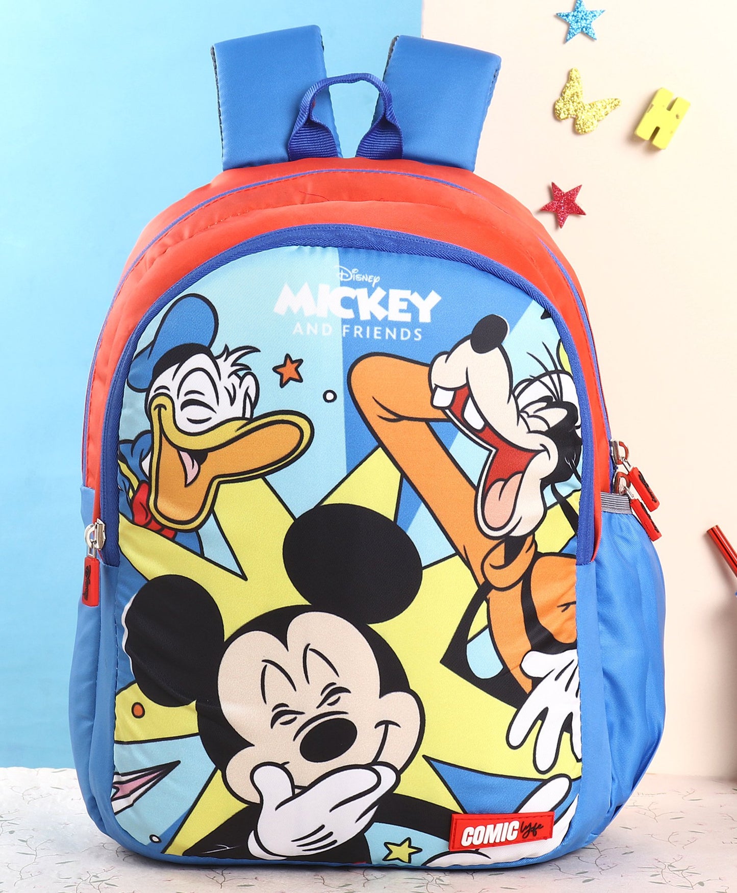 Disney Minnie Mouse Theme School Bag Blue& Red - Height 14 Inch