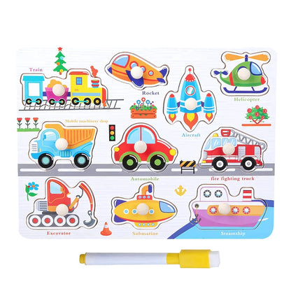 Wooden Vehicles Peg Puzzle with knobs
