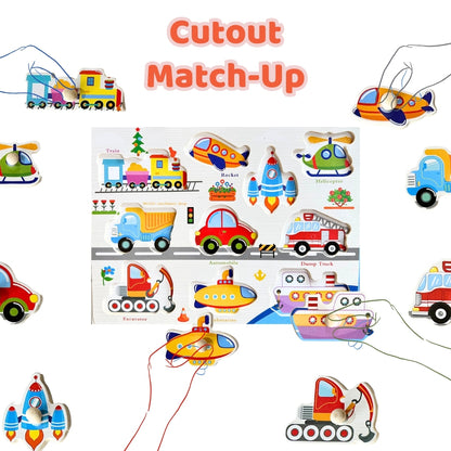 Wooden Vehicles Peg Puzzle with knobs