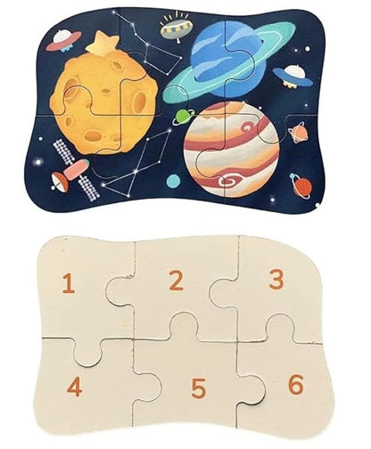 Space Theme Wooden Puzzle Set for Kids | Progressive Puzzle Metal Box