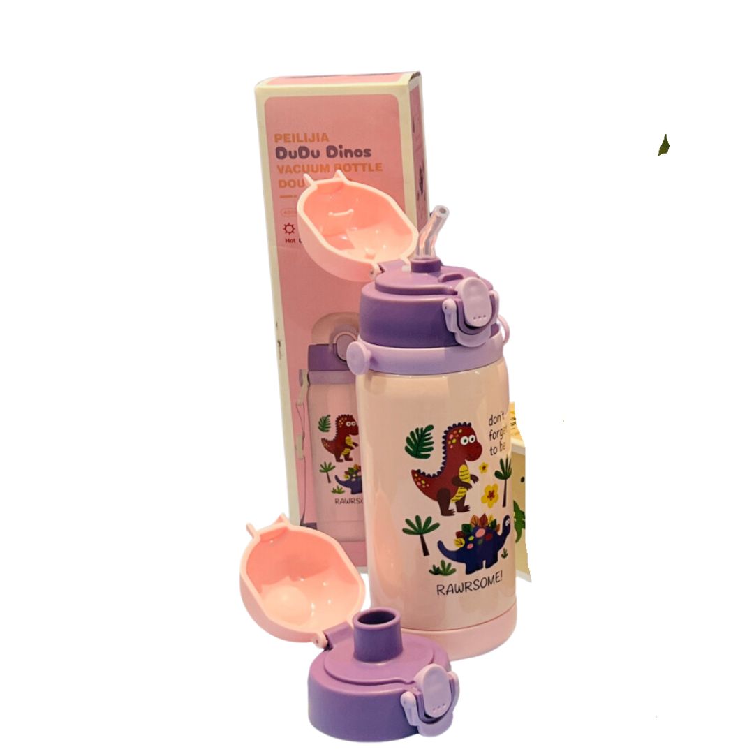 Dual Cap Premium Water Steel Bottle for kids - Unicorn, Dino