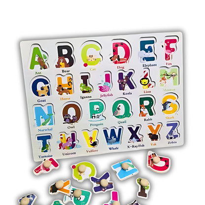 Wooden Alphabet  Peg Puzzle with Knobs