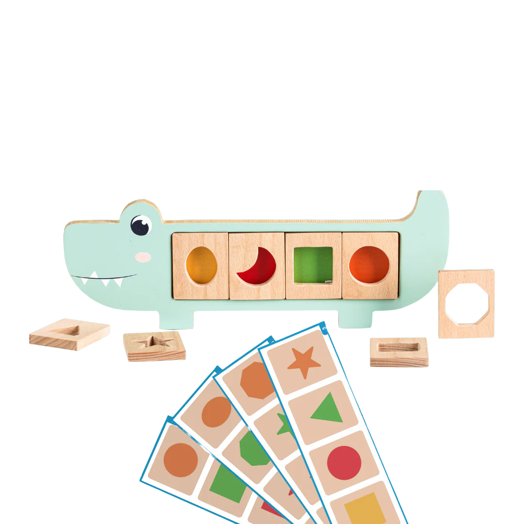 Wooden Crocodile Snap &amp; Learn Shapes Board – For Kids
