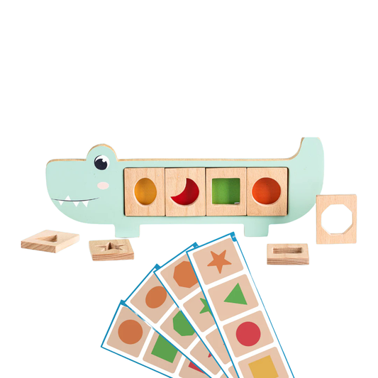 Wooden Crocodile Snap &amp; Learn Shapes Board – For Kids
