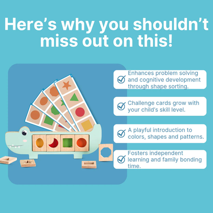 Wooden Crocodile Snap &amp; Learn Shapes Board – For Kids