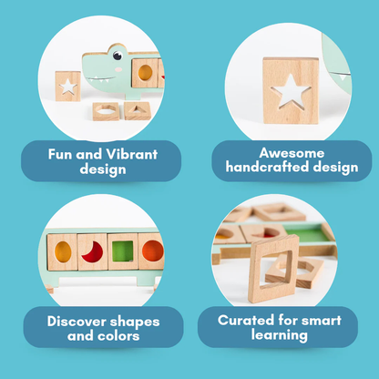 Wooden Crocodile Snap &amp; Learn Shapes Board – For Kids