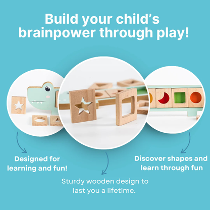 Wooden Crocodile Snap &amp; Learn Shapes Board – For Kids