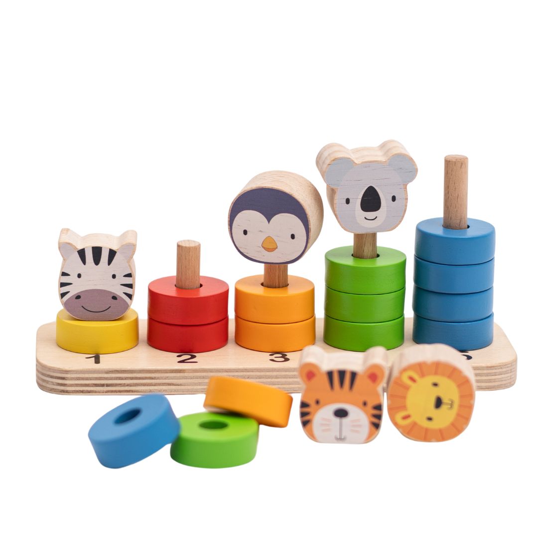 Animal Ring Sorter Wooden Toy - Colour and Counting Toy