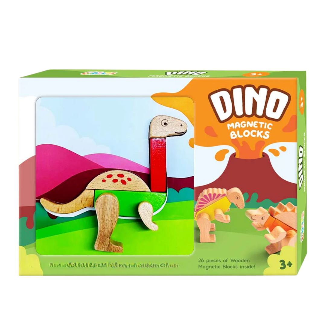 Premium Quality Wooden Dino Magnetic Blocks – 26 pcs