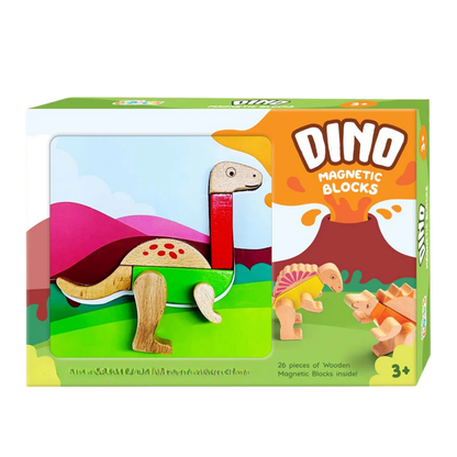 Premium Quality Wooden Dino Magnetic Blocks – 26 pcs
