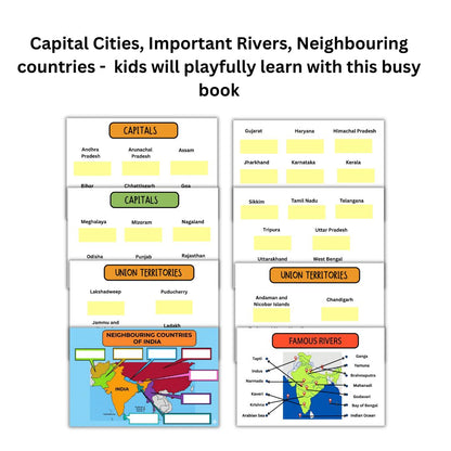 India Busy Book for Kids - Capitals, Neighbouring Countries and Rivers