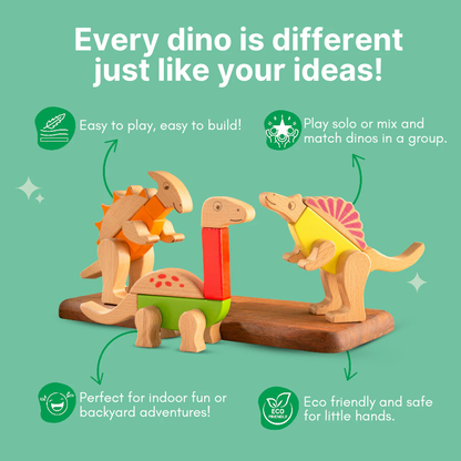 Premium Quality Wooden Dino Magnetic Blocks – 26 pcs
