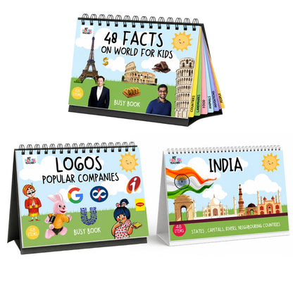 3 in 1 Kids Knowledge Busy Binder Book | India + World Facts + Logos