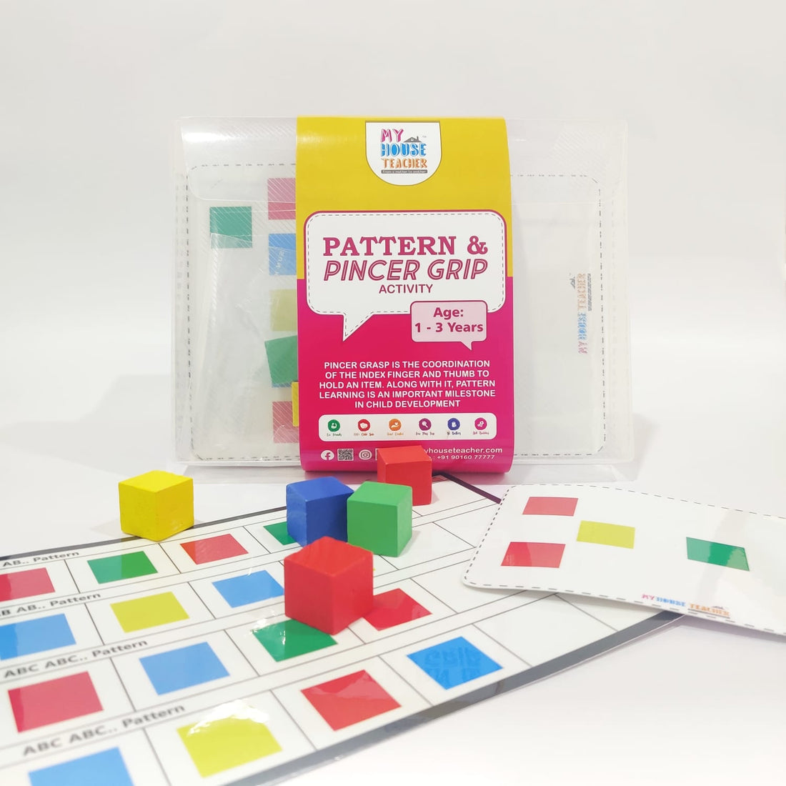 Pattern And Pincer Wooden Cube Activity Busy Bag