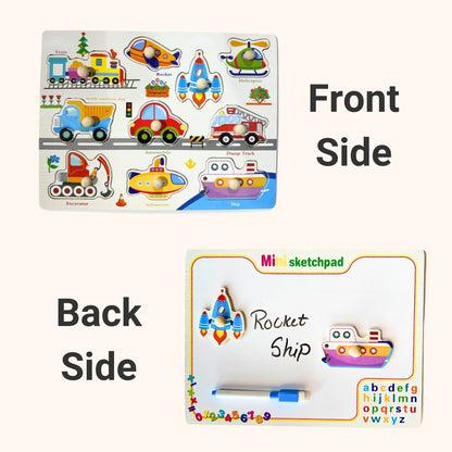 Wooden Vehicles Peg Puzzle with knobs